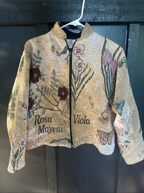 Vintage Tapestry jacket Maxson Tapestri Floral Zip-Front Jacket - Beige